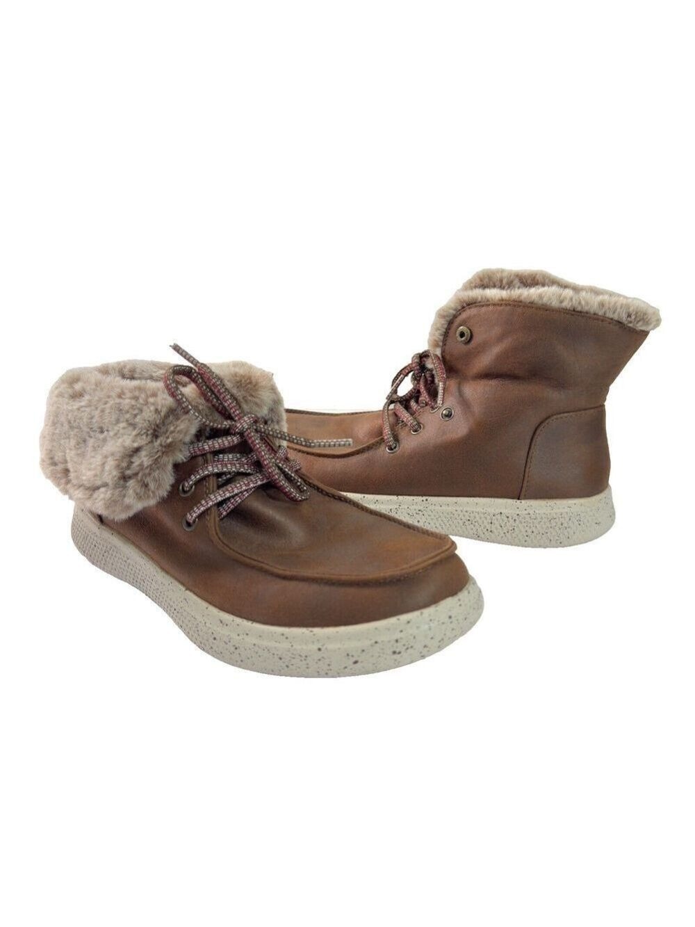 Bobs Skechers Skipper Hang Glider Boots Faux Fur Memory Foam Brown Womens Sz 7M